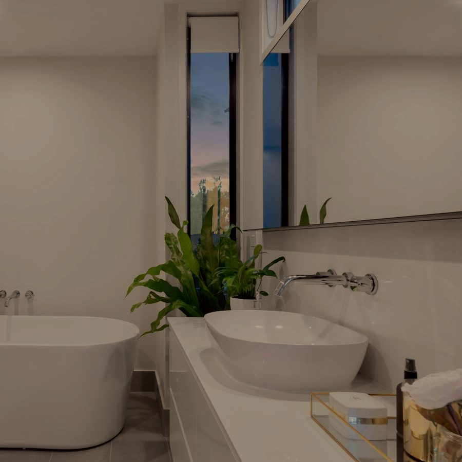 Renovated spa-style bathroom with walk-in shower